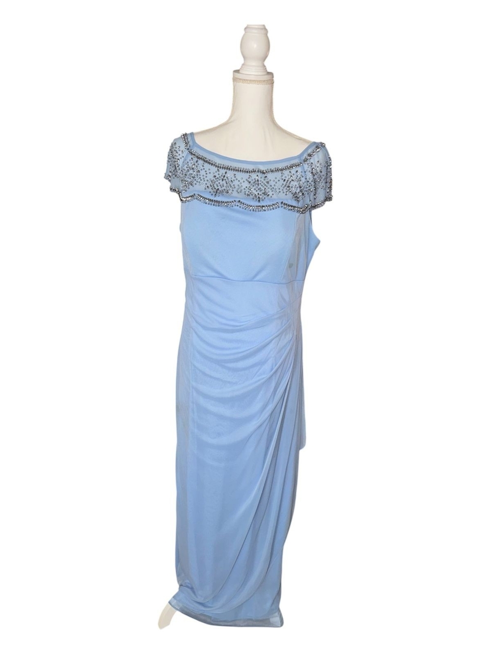 MSK Light Blue One-Shoulder Beaded Evening Gown